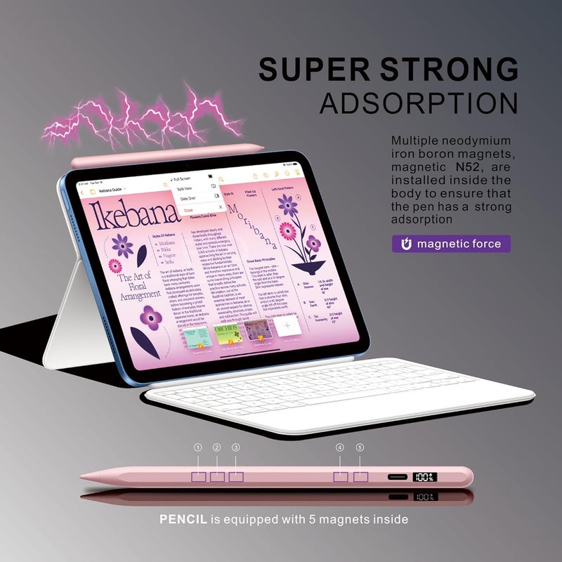 PERMARK Stylus Pen for iPad 2025-2018 with LED Power Display, 15Mins Fast Charge,Tilt Sensitivity Pencil for iPad 10/9/8/7/6th,11th A16,Air 11/13 M2/M3,Pro 11/13 M4,Pro 12.9",Air 5/4/3,Mini 7/6/5 (Pink) - Image 5